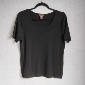 Vtg 90s Y2K Women's‎ Large Liquid Knit Short Sleeve Sweater Pullover Black